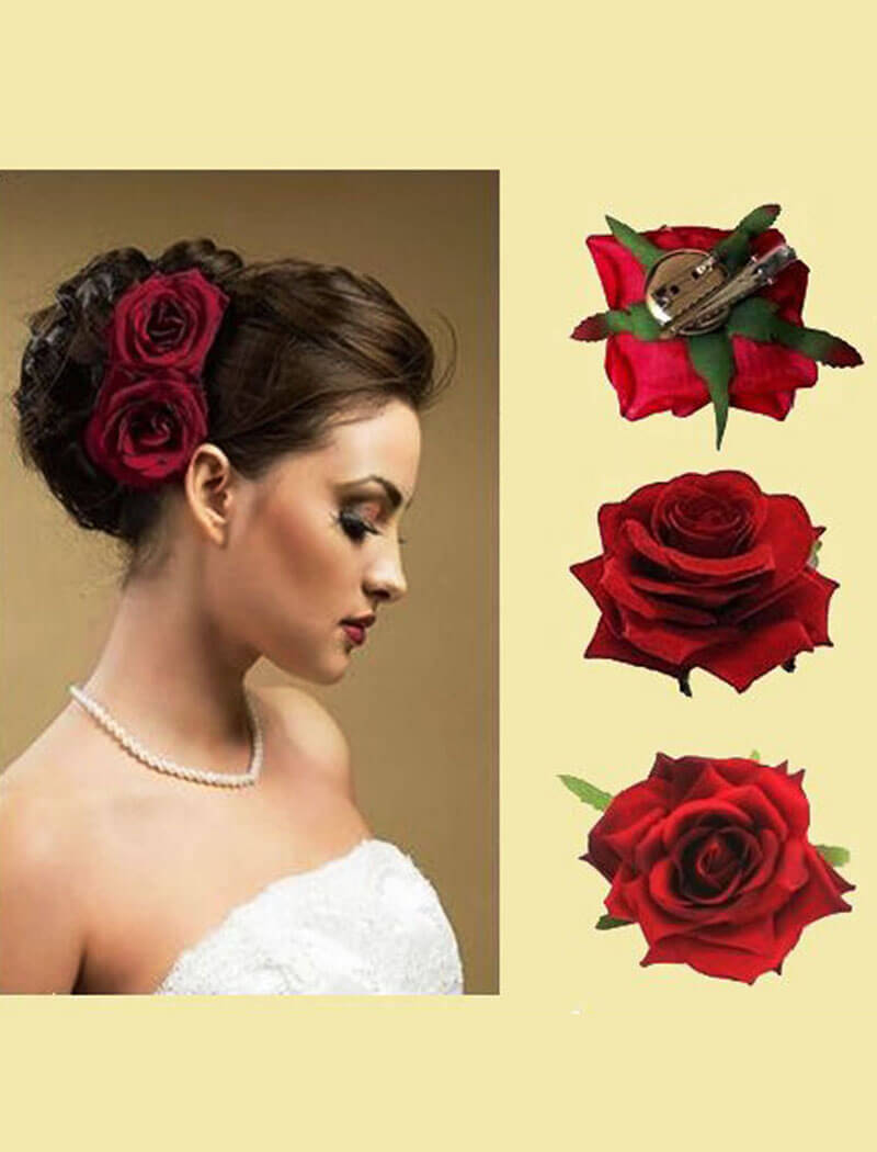 Artificial Rose Hair Clips Front