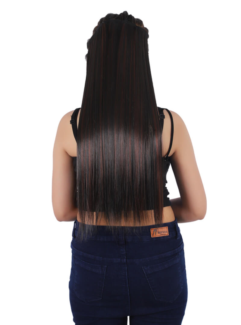 5 Clips Based Maroon Highlight Hair Extension Back