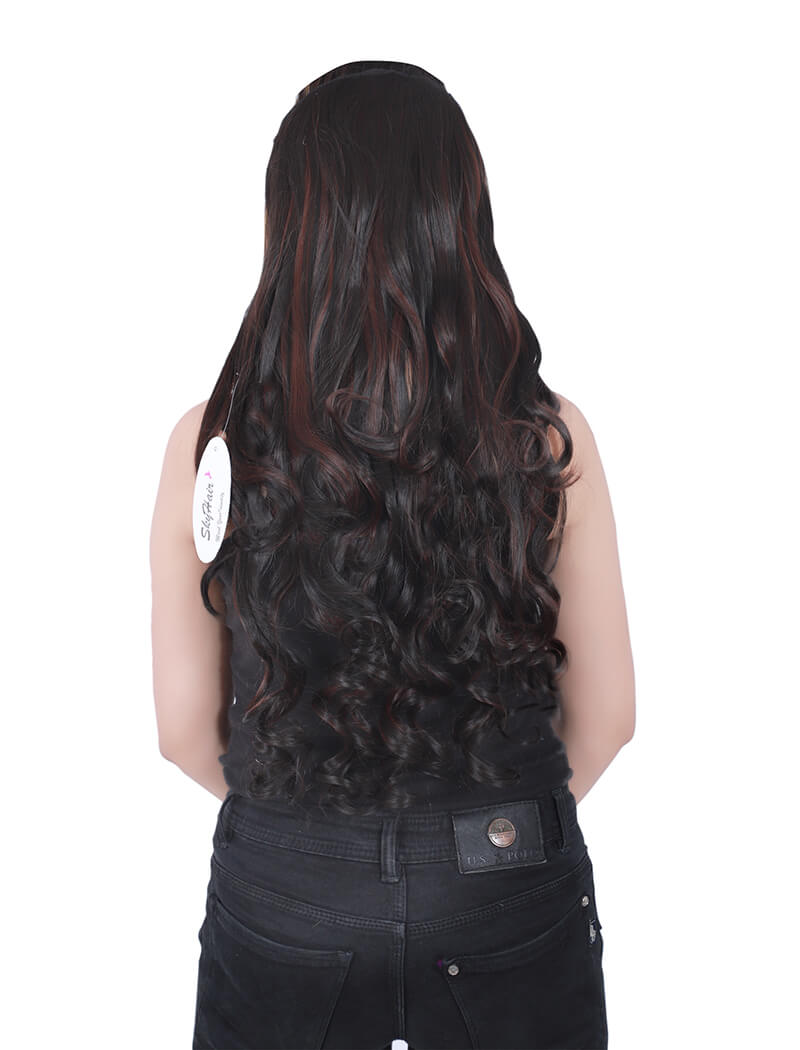 5 Clips Curly Maroon Highlight Hair Extension Back
