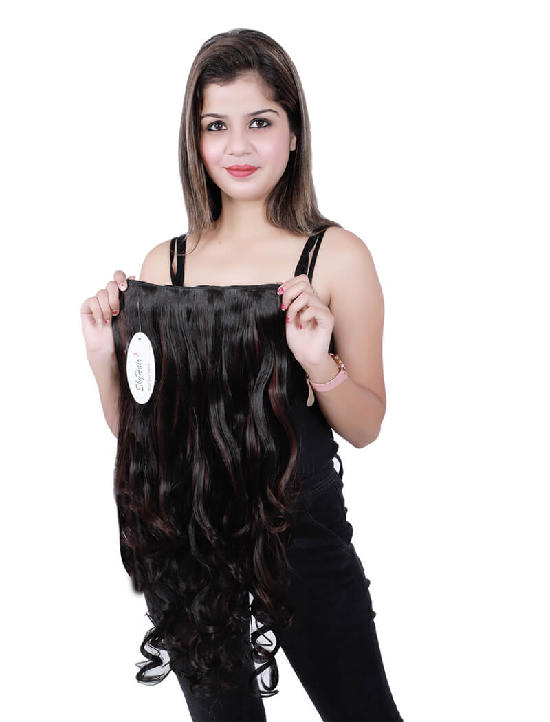 5 Clips Curly Maroon Highlight Hair Extension Top