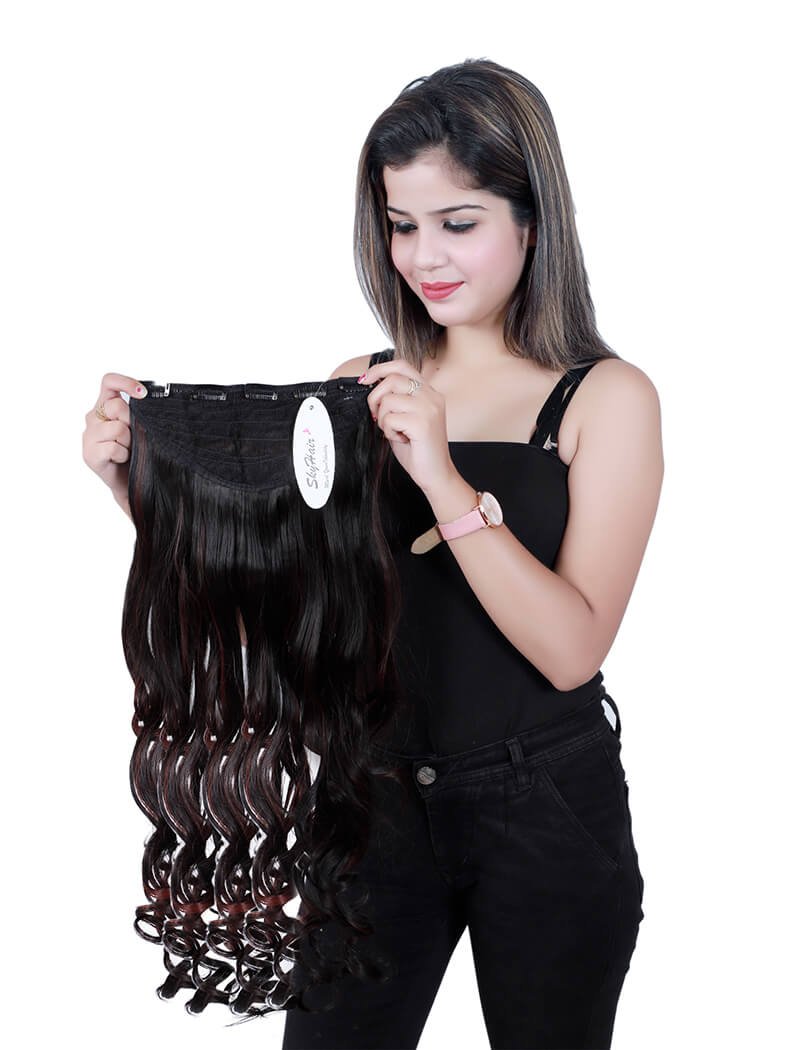 5 Clips Curly Maroon Highlight Hair Extension