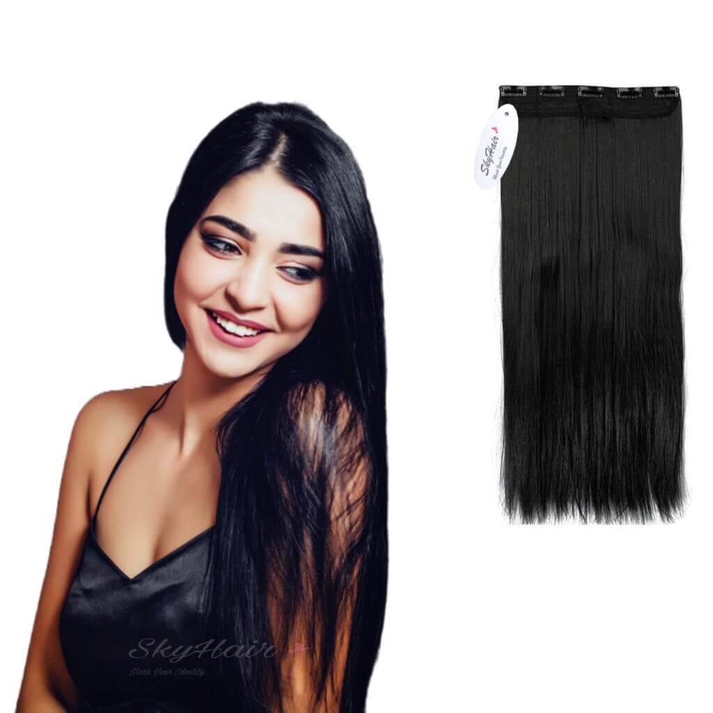 Buy 5 Clips Straight Matte Black Premium Synthetic Hair Extensions