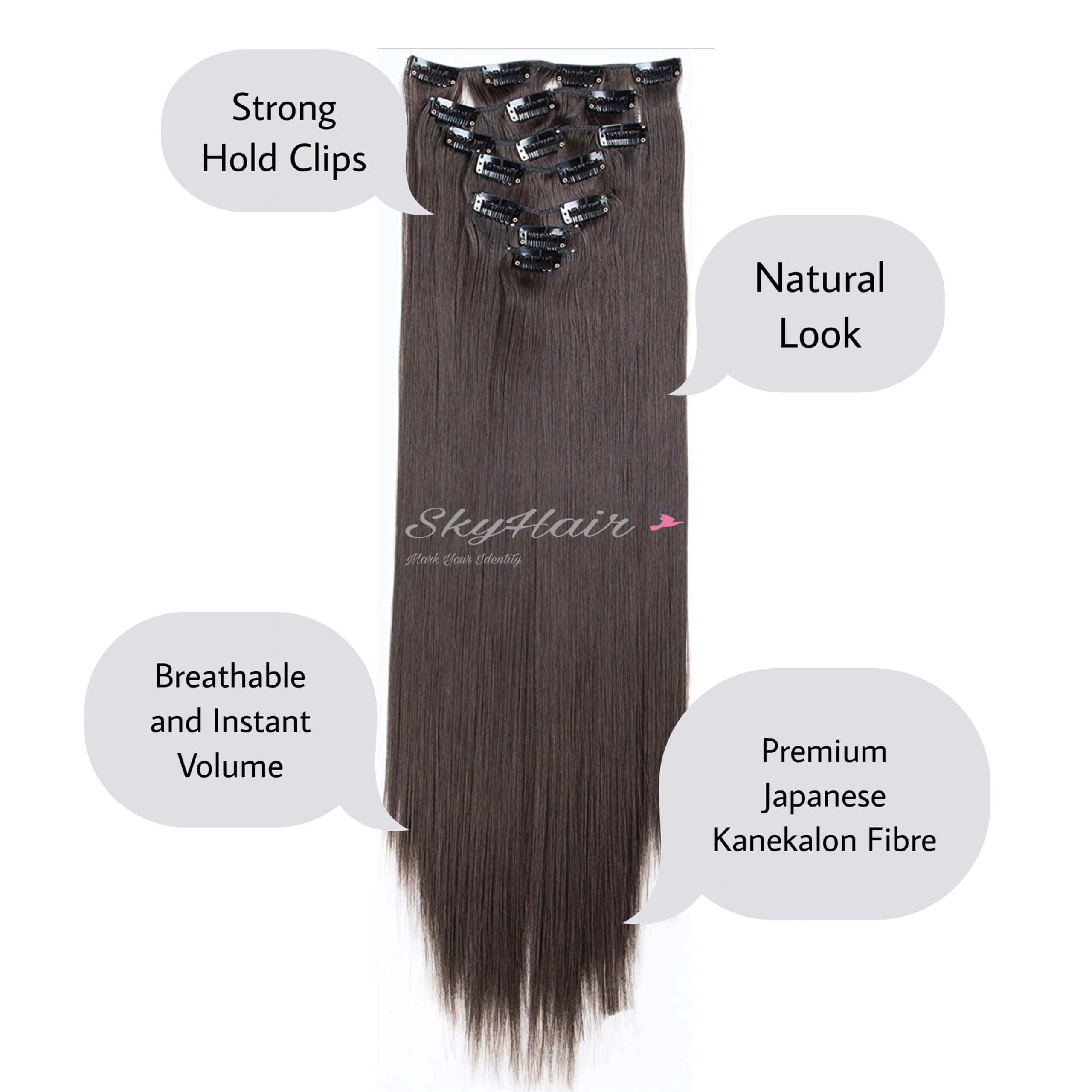 Buy 6 Pieces 13 Clips Set Straight Matte Brown Premium Synthetic Hair ...
