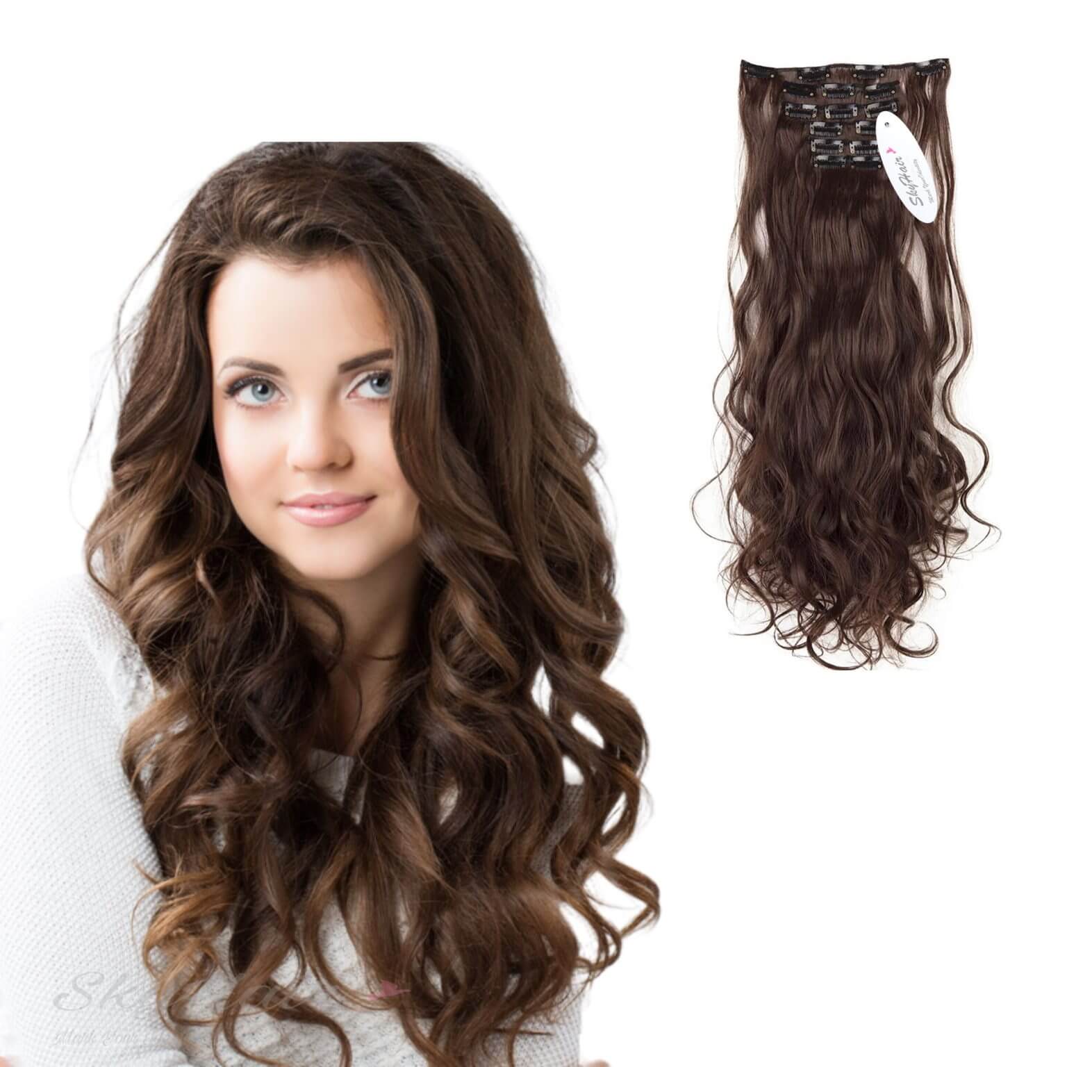 Buy 6 Pieces 13 Clips Set Curly Wavy Matte Brown Premium Synthetic Hair