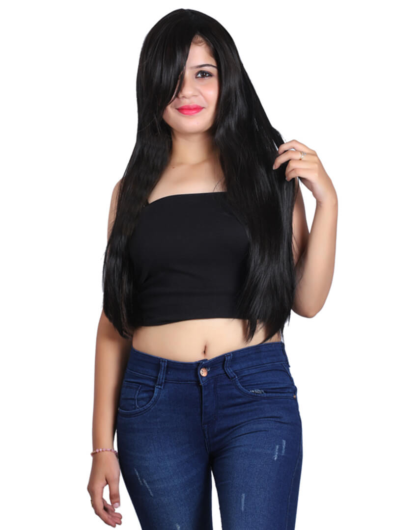 Full Head Wig With Front Bangs Black Top