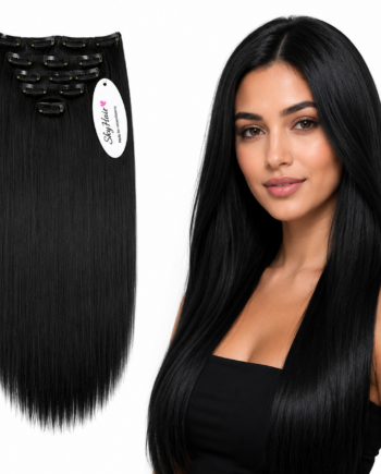 6 Pieces 13 Clips Set 26 Inch Straight Matte Black Hair Extensions 130 grams