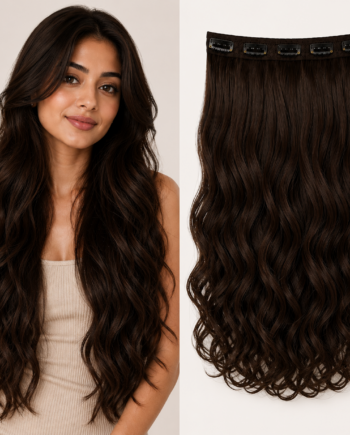5 Clips based Curly/Wavy 24 Inch Dark Brown Matte Finish Hair Extensions 200 grams